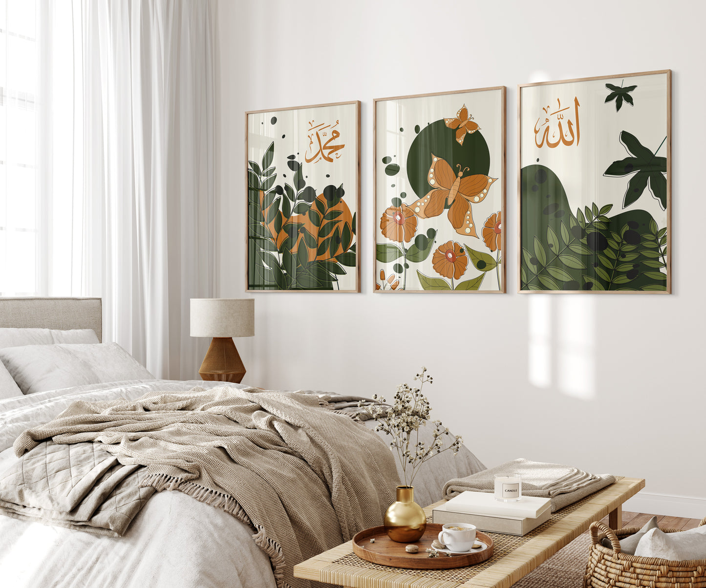 Digital Download Islamic Print, Set of 3 Autumn Wall Art, Fall Wall Art, Botanical Art, Orange Leaf, Living Room Decor, Orange Abstract deco
