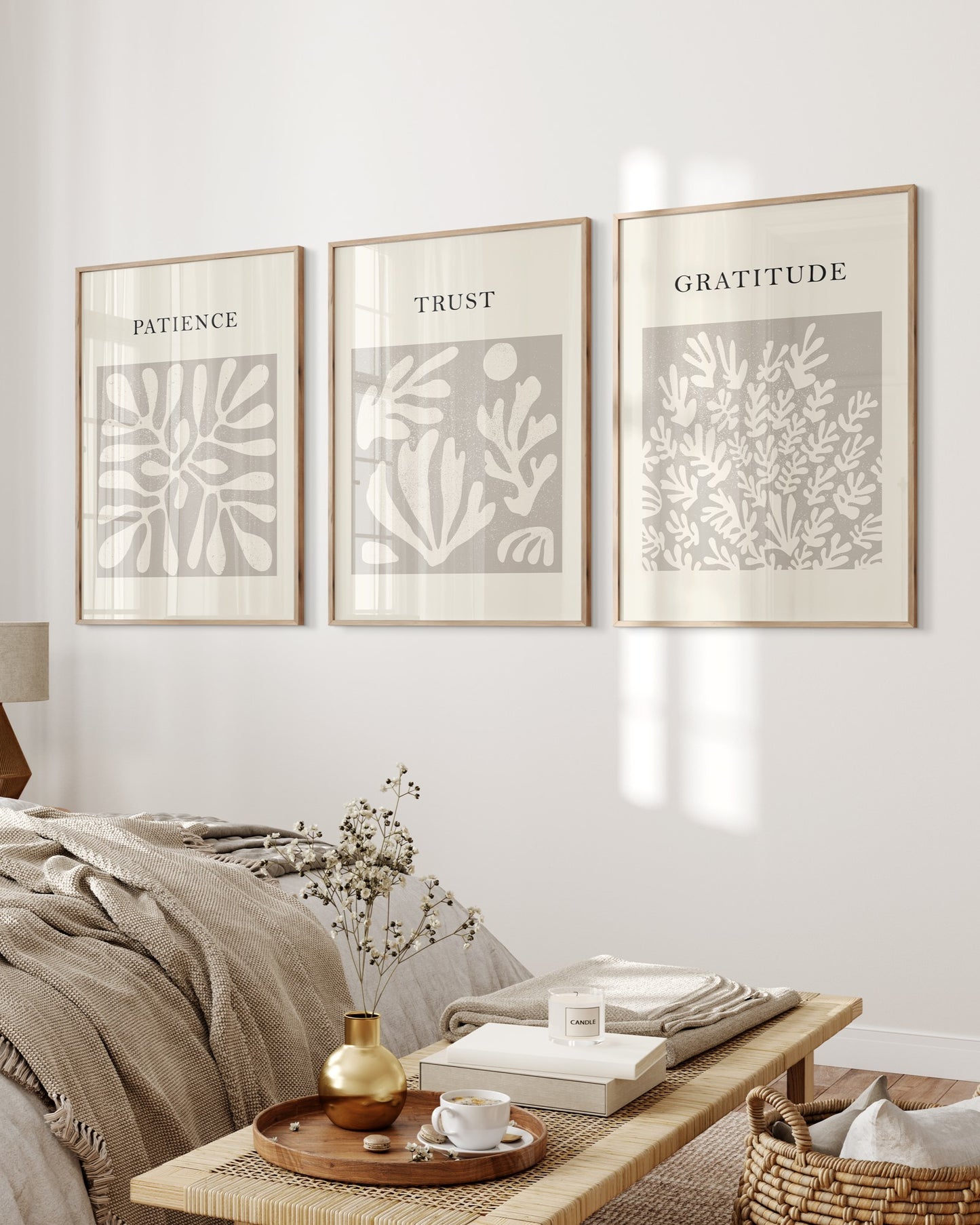 Set of 3 Islamic Wall Art, Matisse Prints, Patience Trust Gratitude
