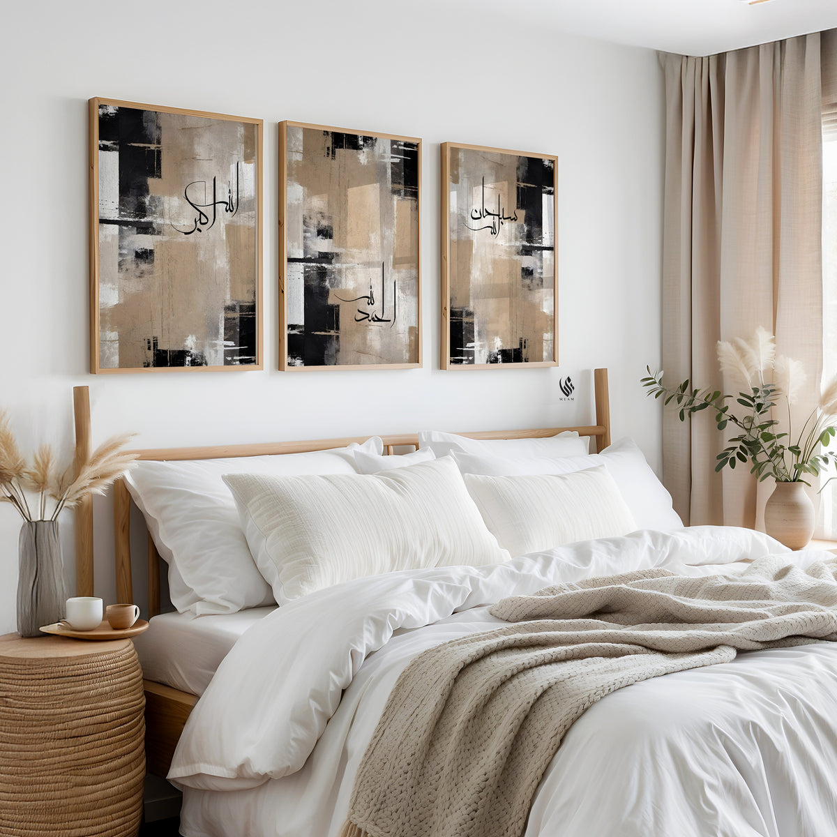 Set of 3 Beige and Black Abstract Wall Art D115