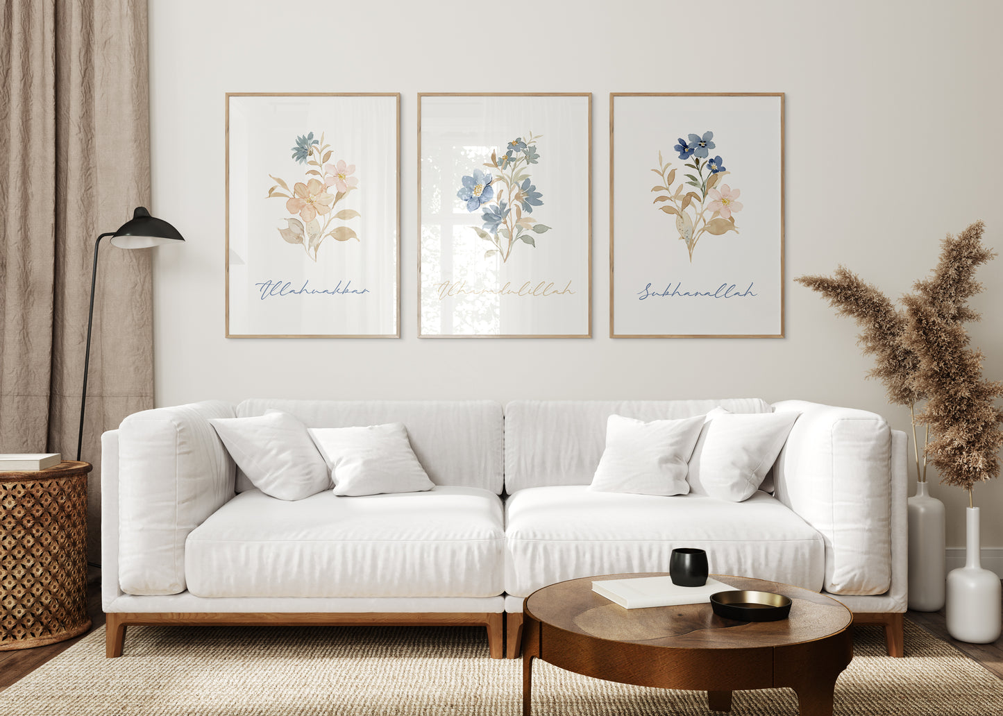 Digital Download, 3 Piece Islamic Wall Art, Islamic Prints, Muslim Poster Set, Floral Muslim Islamic Art, Zikr In English, Botanical Art