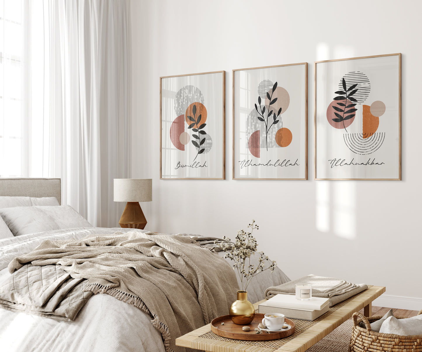 Digital Download, 3 Piece Islamic Wall Art, Islamic Prints, Muslim Poster Set, Floral Muslim Islamic Art, Zikr In English, Boho Abstract Art