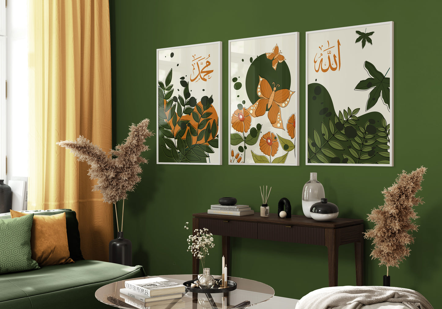 Digital Download Islamic Print, Set of 3 Autumn Wall Art, Fall Wall Art, Botanical Art, Orange Leaf, Living Room Decor, Orange Abstract deco