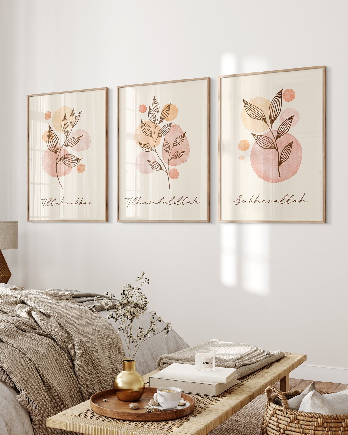 Digital Download, Islamic Wall Art, Set of 3 Islamic Prints, Muslim Poster Sets, Floral Muslim Islamic Art, Zikhr In English, Botanical Arts