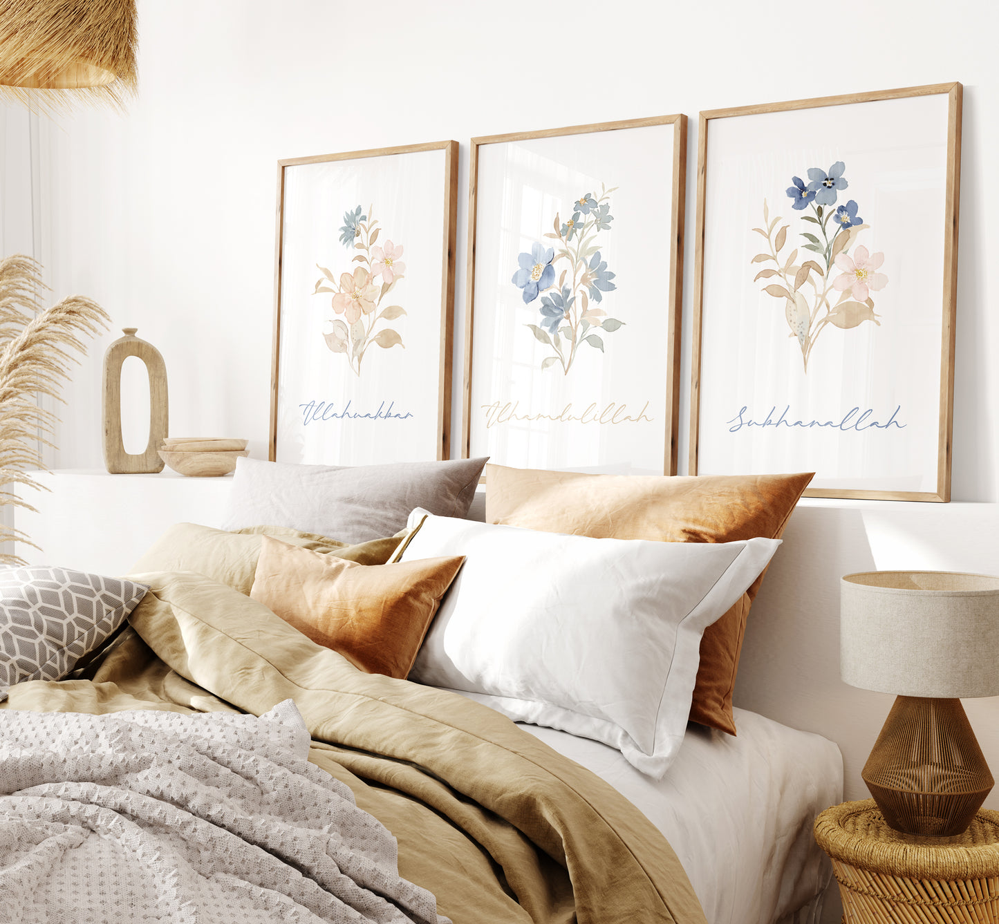 Digital Download, 3 Piece Islamic Wall Art, Islamic Prints, Muslim Poster Set, Floral Muslim Islamic Art, Zikr In English, Botanical Art