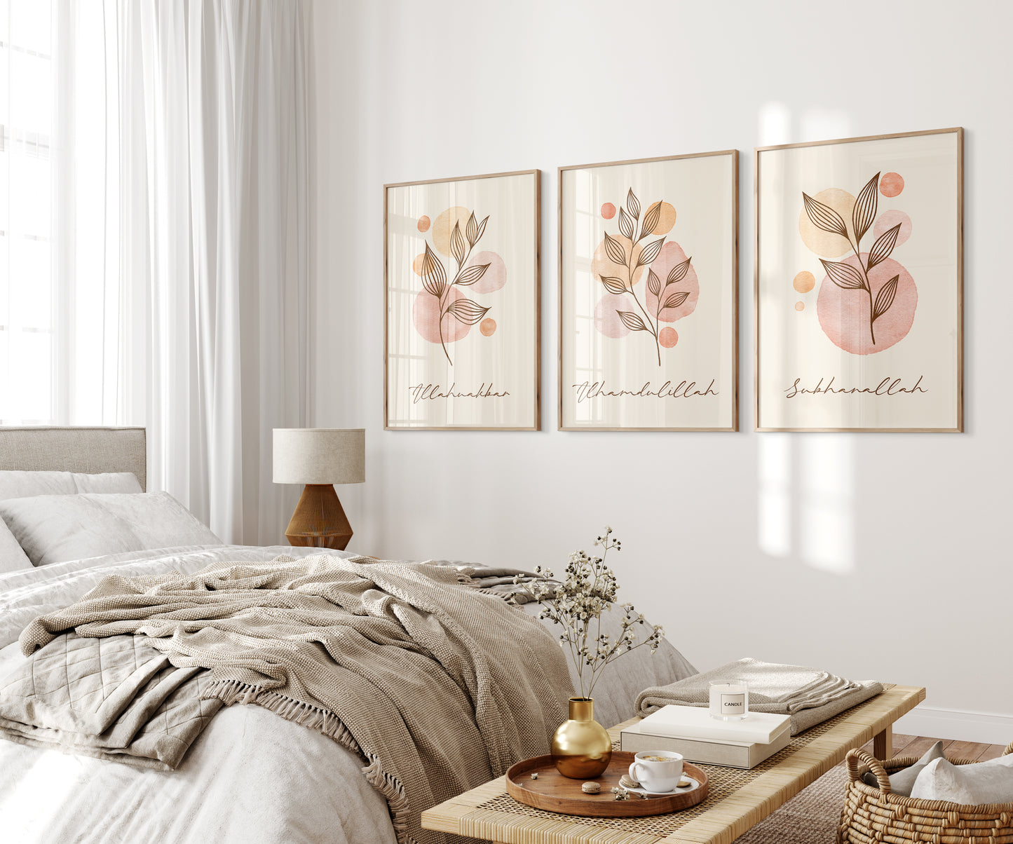 Digital Download, Islamic Wall Art, Set of 3 Islamic Prints, Muslim Poster Sets, Floral Muslim Islamic Art, Zikhr In English, Botanical Arts