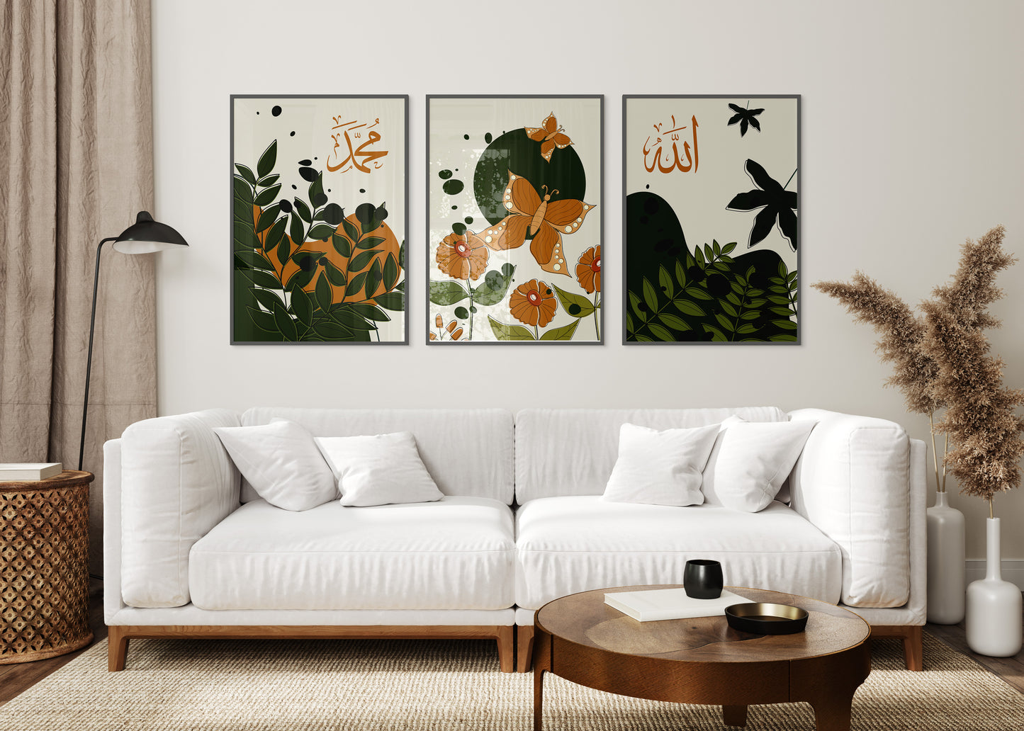 Digital Download Islamic Print, Set of 3 Autumn Wall Art, Fall Wall Art, Botanical Art, Orange Leaf, Living Room Decor, Orange Abstract deco
