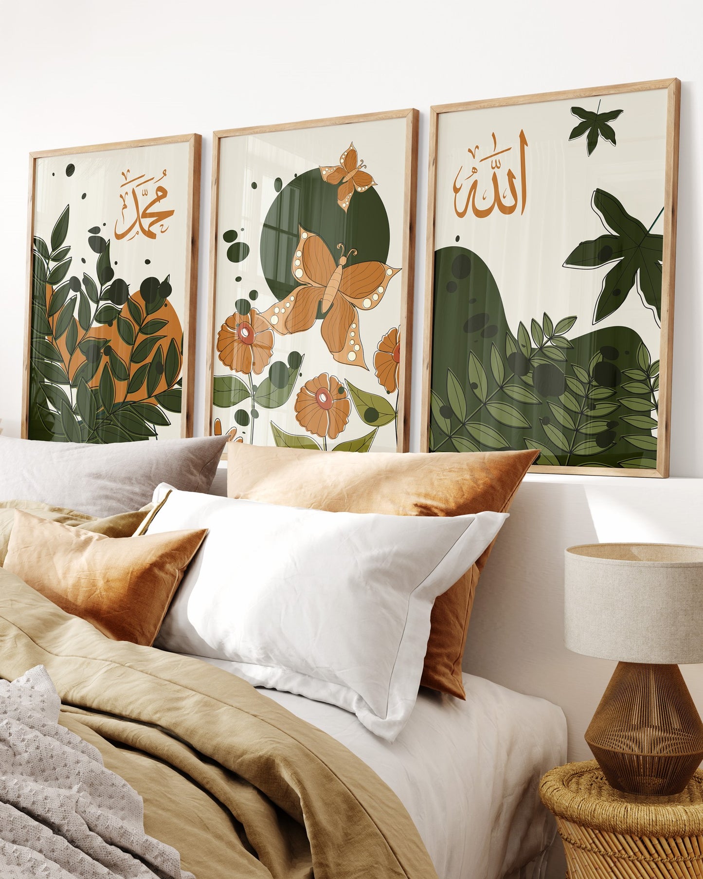 Digital Download Islamic Print, Set of 3 Autumn Wall Art, Fall Wall Art, Botanical Art, Orange Leaf, Living Room Decor, Orange Abstract deco