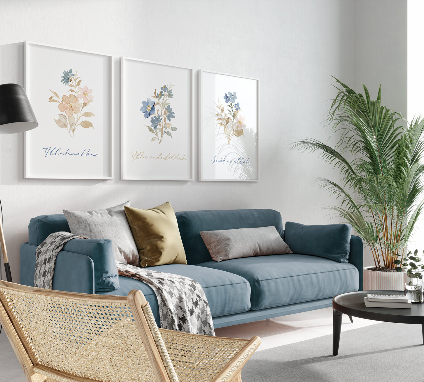 Digital Download, 3 Piece Islamic Wall Art, Islamic Prints, Muslim Poster Set, Floral Muslim Islamic Art, Zikr In English, Botanical Art
