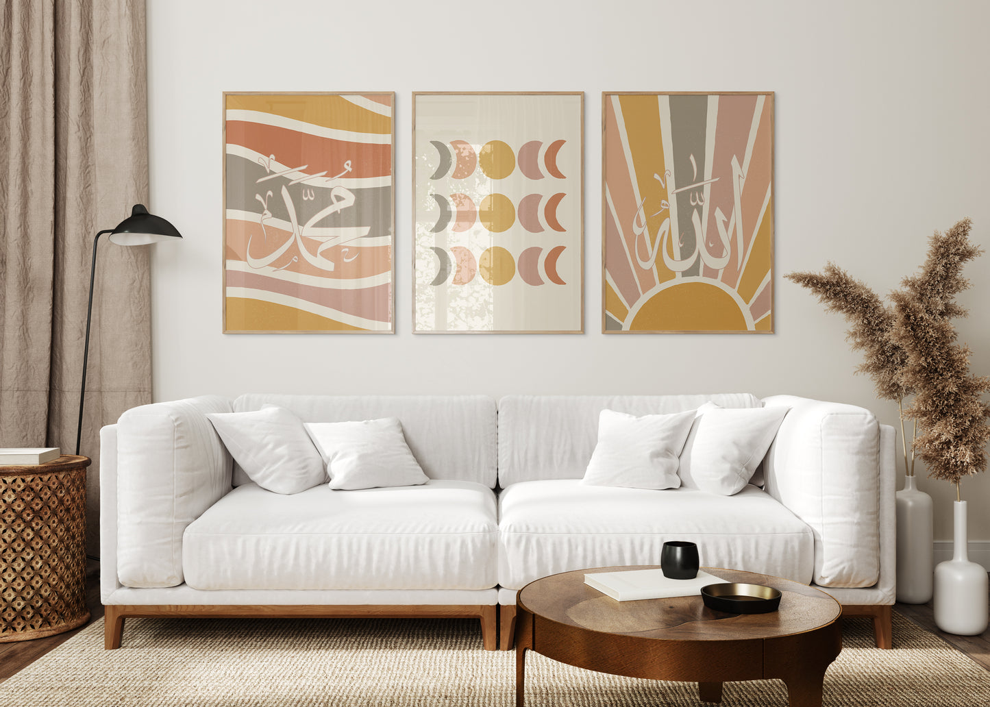 Digital Download, Islamic Wall Arts, Set of 3 Boho Pastel Colour Prints, Allah And Muhammad, Arabic Calligraphy, Home, Decor, Islamic Frames