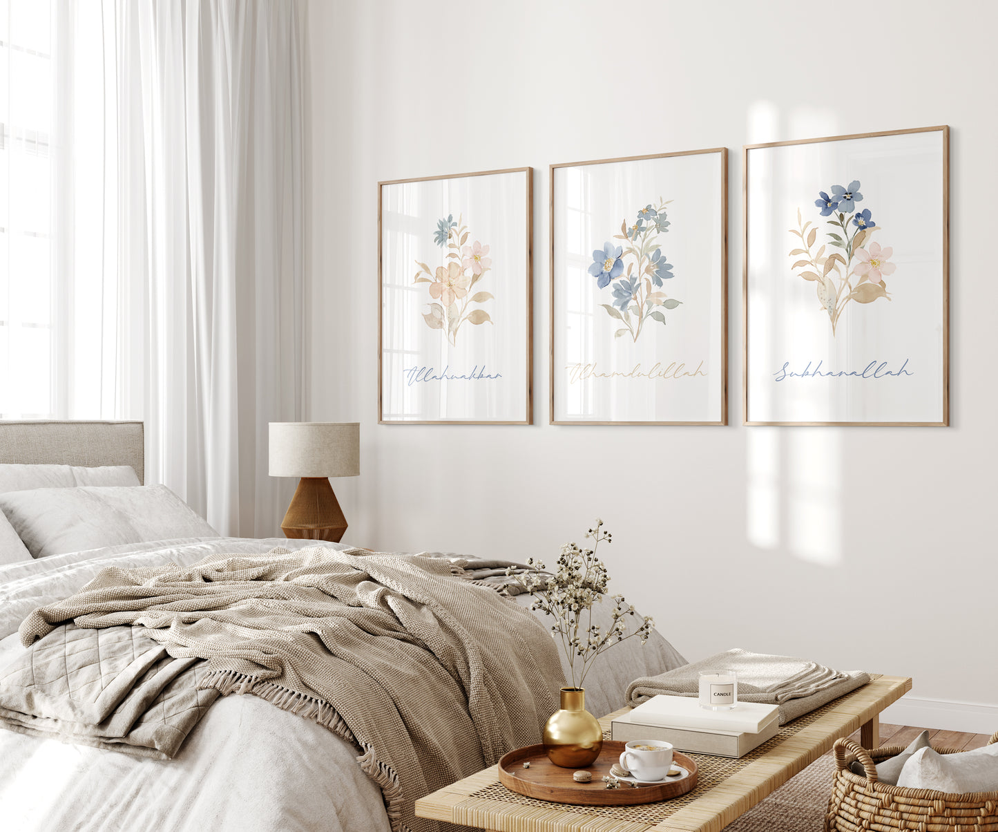 Digital Download, 3 Piece Islamic Wall Art, Islamic Prints, Muslim Poster Set, Floral Muslim Islamic Art, Zikr In English, Botanical Art