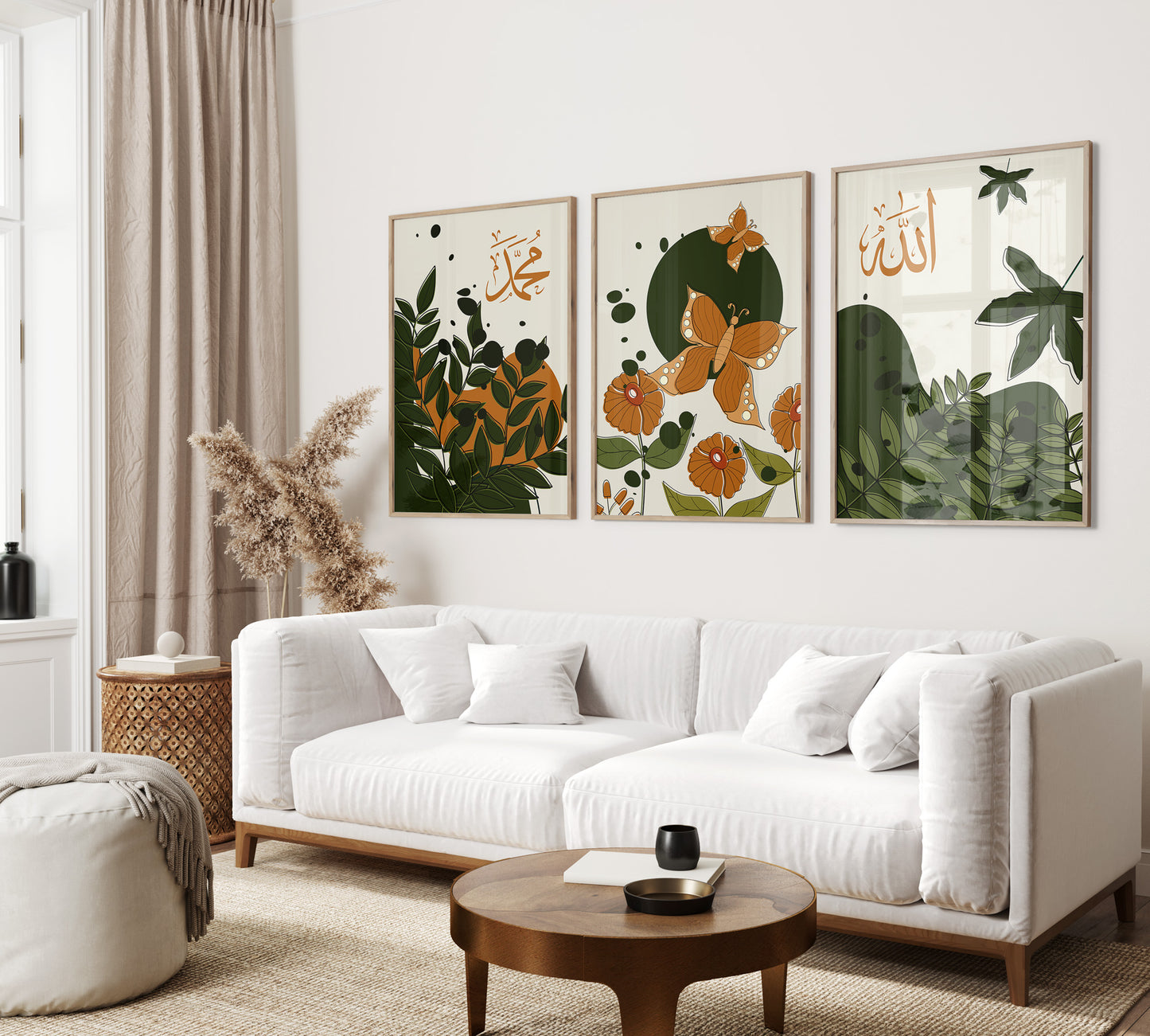 Digital Download Islamic Print, Set of 3 Autumn Wall Art, Fall Wall Art, Botanical Art, Orange Leaf, Living Room Decor, Orange Abstract deco