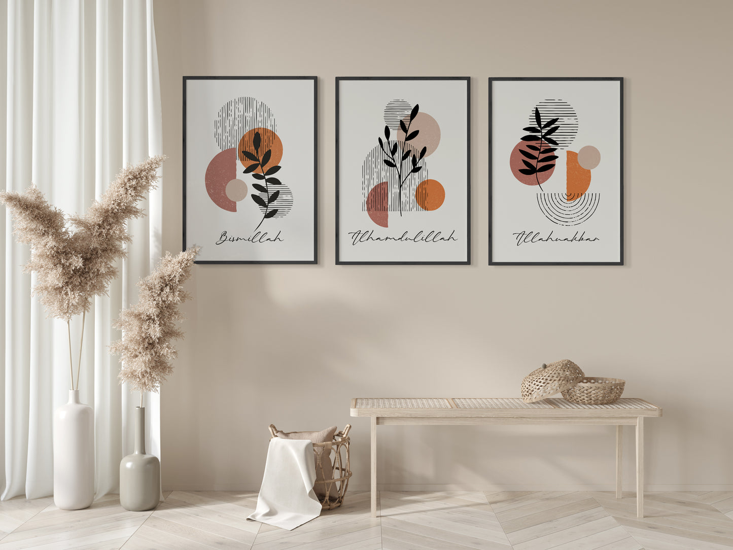 Digital Download, 3 Piece Islamic Wall Art, Islamic Prints, Muslim Poster Set, Floral Muslim Islamic Art, Zikr In English, Boho Abstract Art