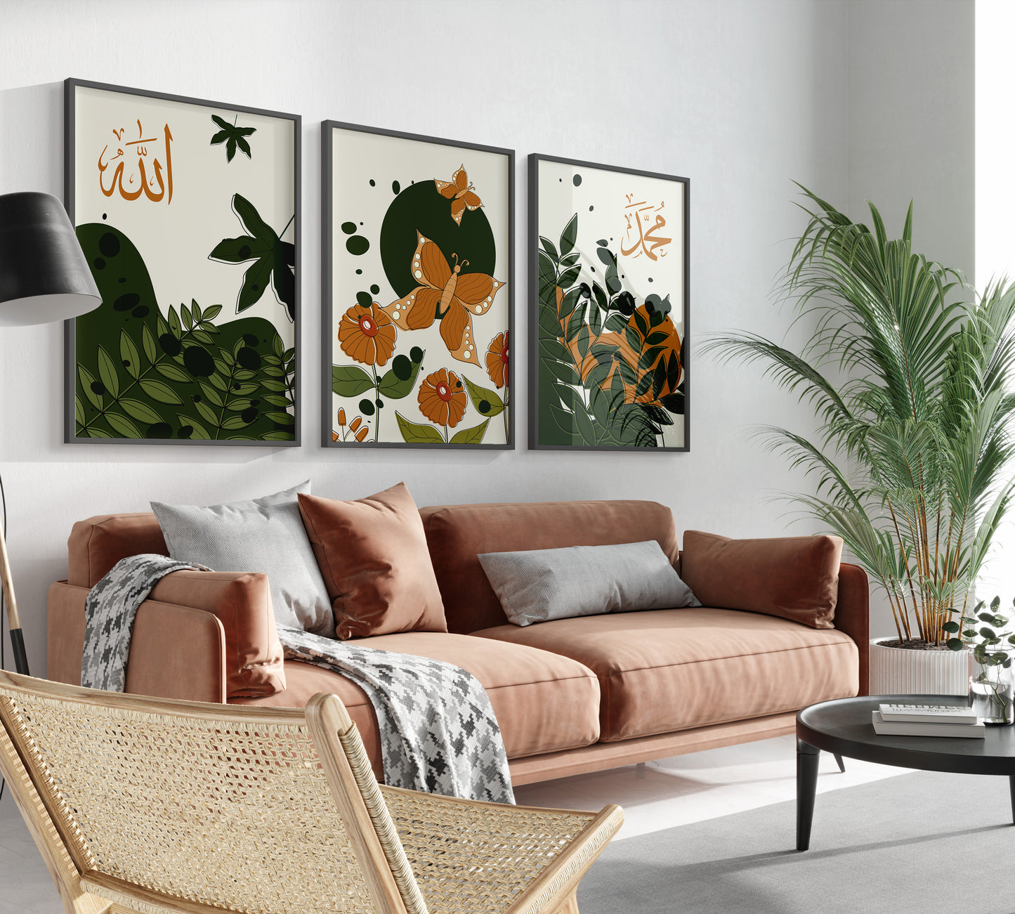 Digital Download Islamic Print, Set of 3 Autumn Wall Art, Fall Wall Art, Botanical Art, Orange Leaf, Living Room Decor, Orange Abstract deco