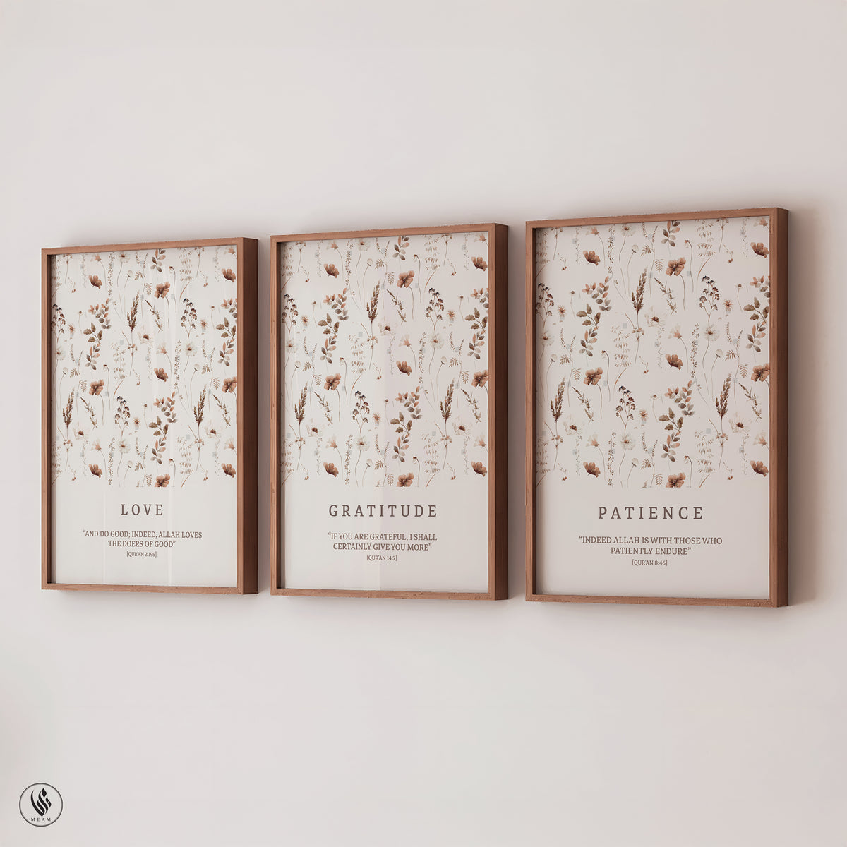 Set of 3 Beige Patience Gratitude & Love D80