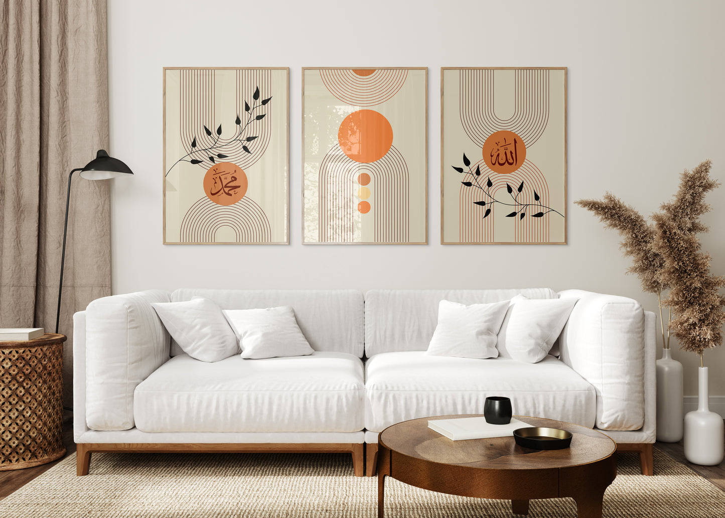 Set of 3 Islamic Wall Art Boho Maroon Black Orange Zikr Frame Prints, Allah And Muhammad