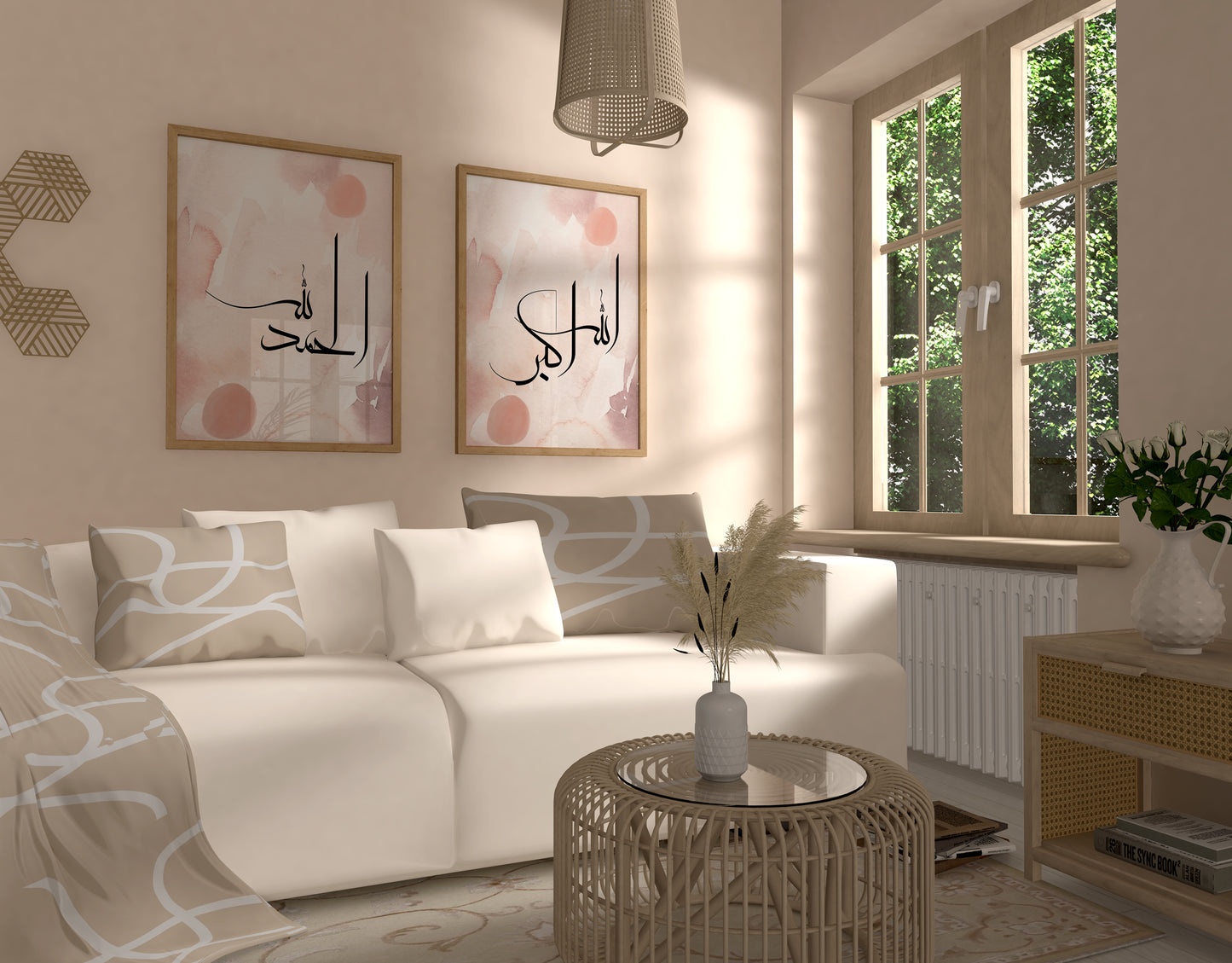 Digital Download, Set of 3 Pink Watcolour SubhanAllah Alhamdulillah & AllahuAkbar Arabic Calligraphy Islamic Wall Art Printable, Minimal