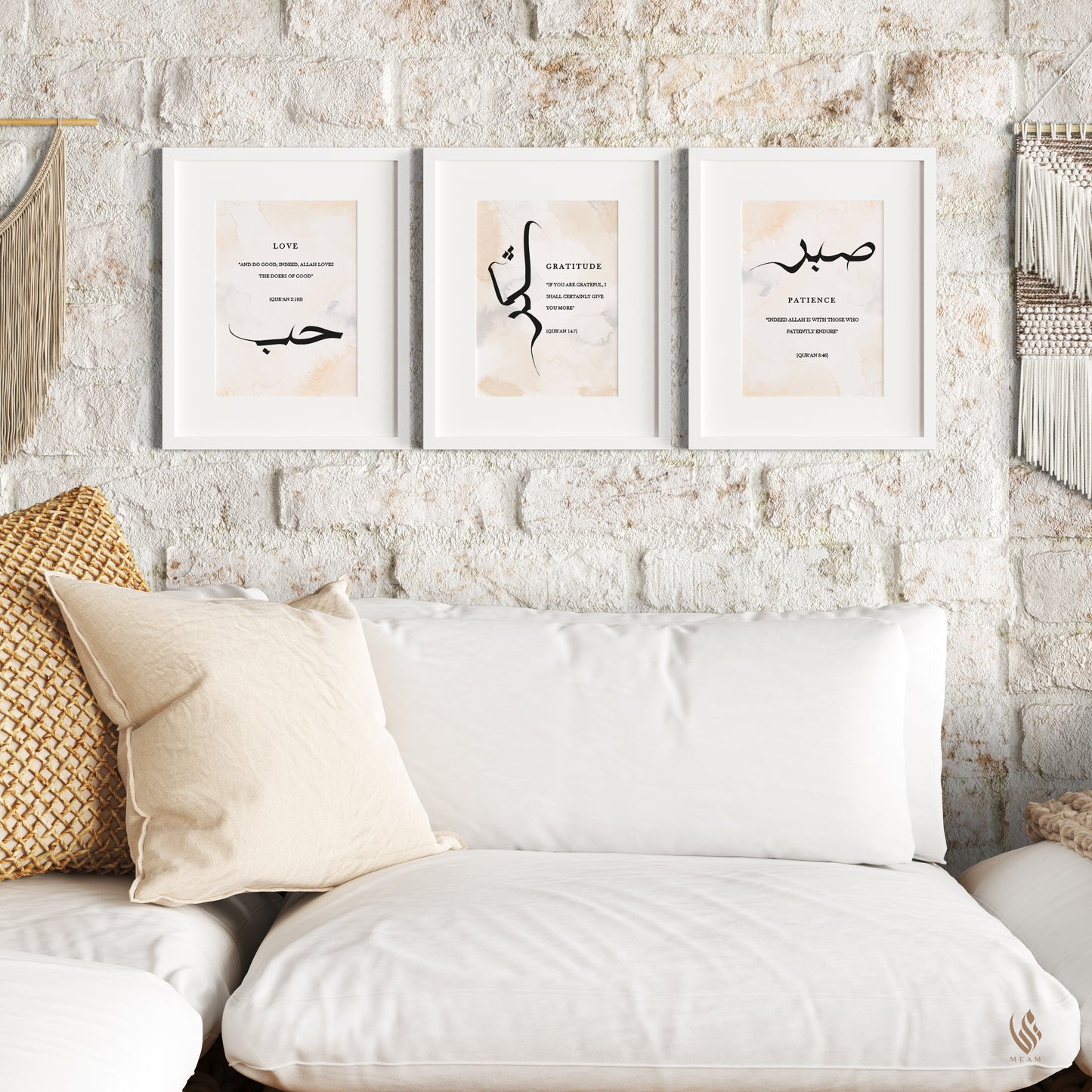 Digital Download Set of 3 Sabr Shukr Hubb Patience Gratitude Love in Arabic Calligraphy Islamic Wall Art Print, Muslim Modern Deco,Home Wall