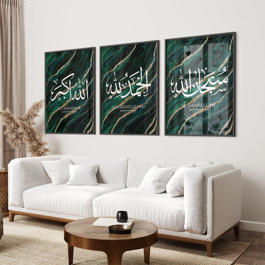 Set of 3 Green Gold Marble D81