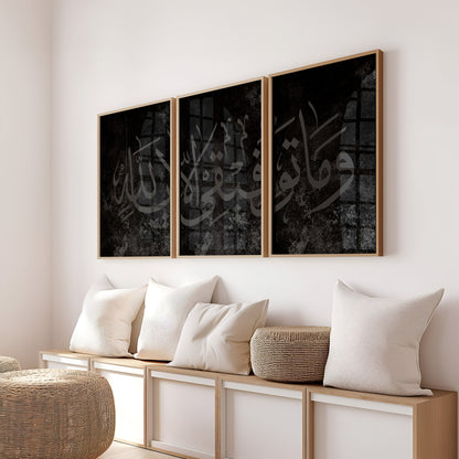 Set of 3 Black Grey Textured Posters D79