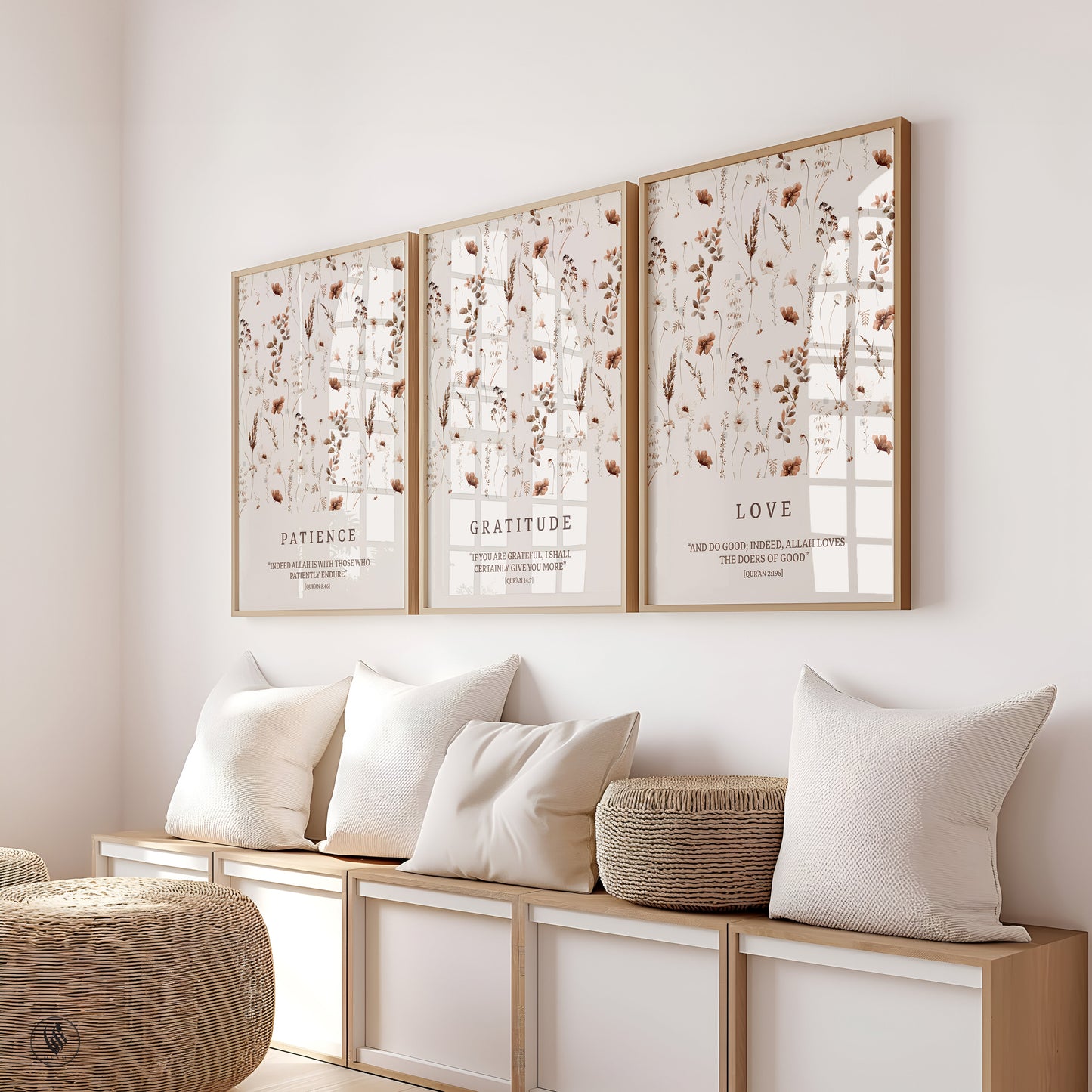 Set of 3 Beige Patience Gratitude & Love D80