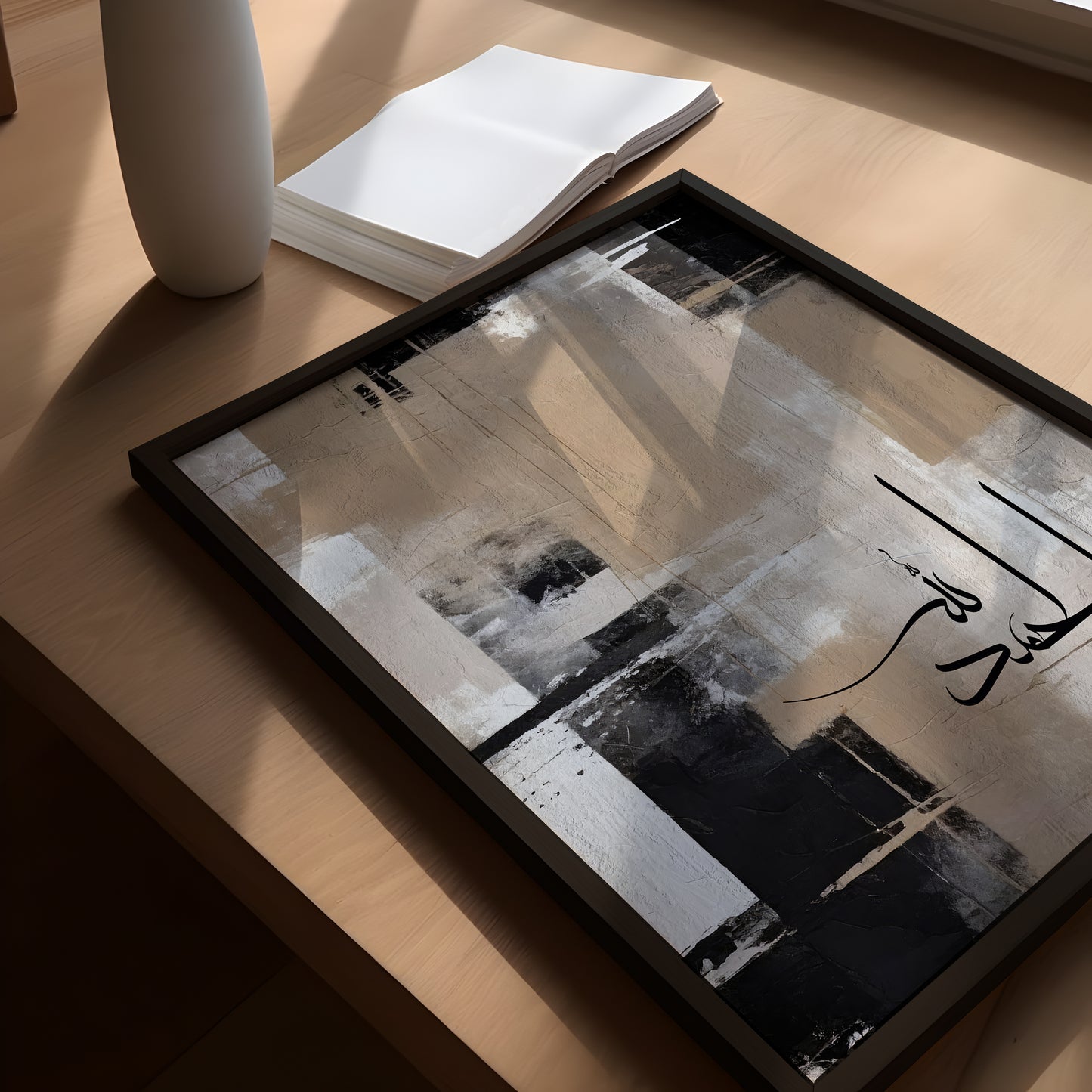 Set of 3 Beige and Black Abstract Wall Art D115