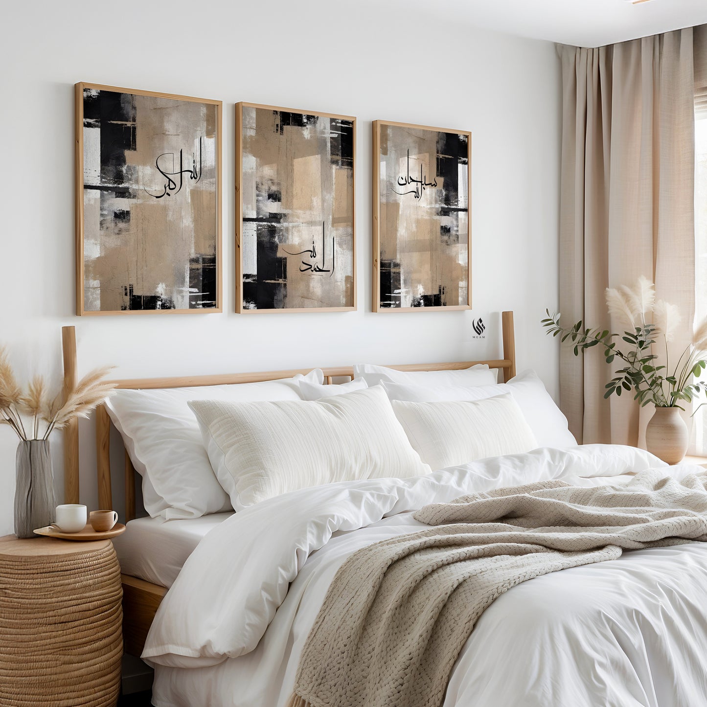 Set of 3 Beige and Black Abstract Wall Art D115