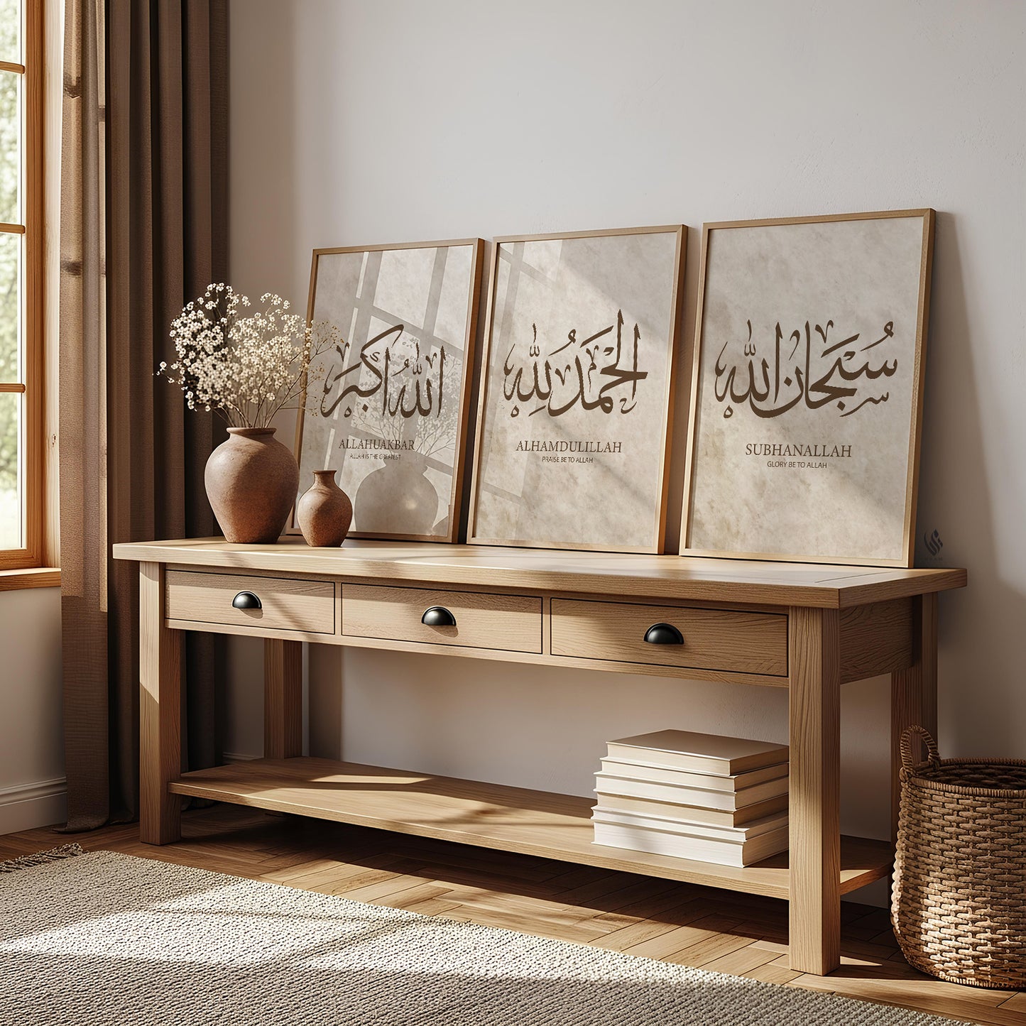 Set of 3 Beige & Brown, Subhanallah Alhamdulillah Allahuakbar D129