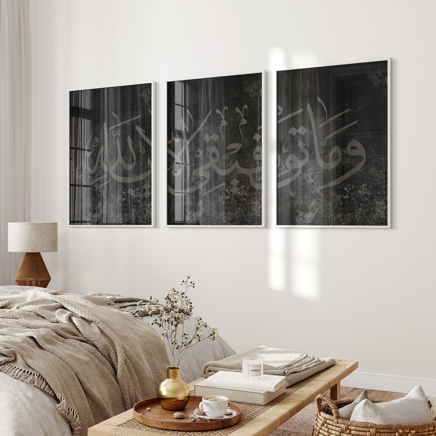 Set of 3 Black Grey Textured Posters D79