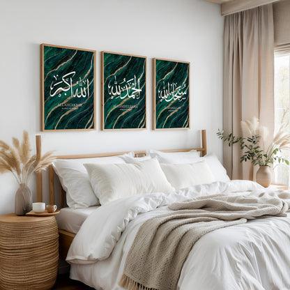 Set of 3 Green Gold Marble D81