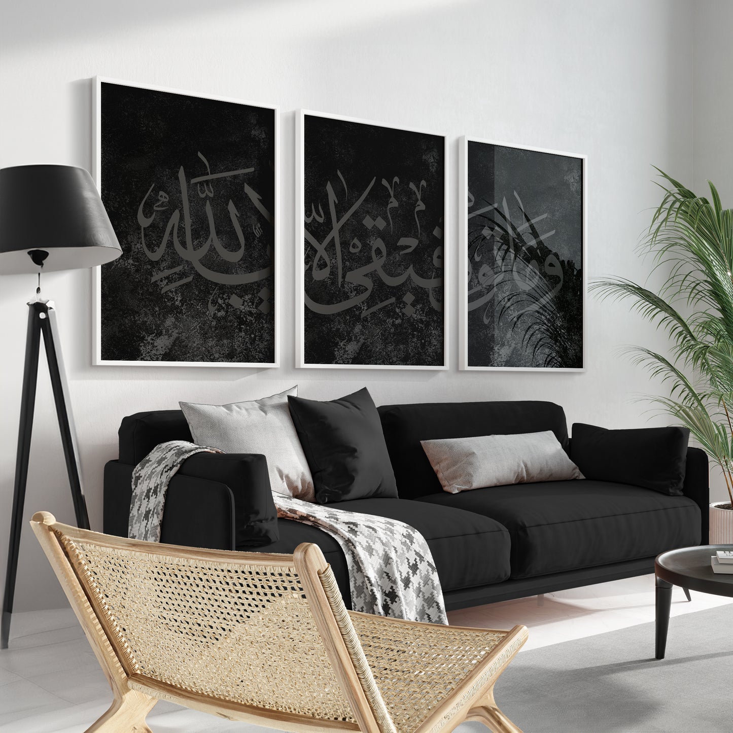 Set of 3 Black Grey Textured Posters D79