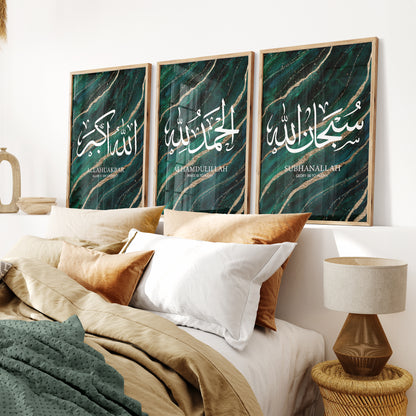 Set of 3 Green Gold Marble D81