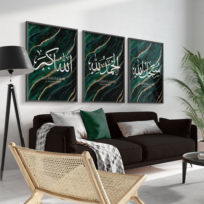 Set of 3 Green Gold Marble D81