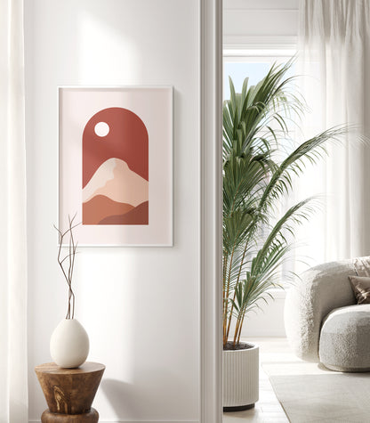 Set of 3 Islamic Wall Art Maroon Boho Landscape Wall Prints, Allah & Muhammad
