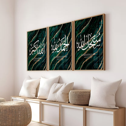 Set of 3 Green Gold Marble D81