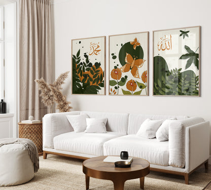 Digital Download Islamic Print, Set of 3 Autumn Wall Art, Fall Wall Art, Botanical Art, Orange Leaf, Living Room Decor, Orange Abstract deco