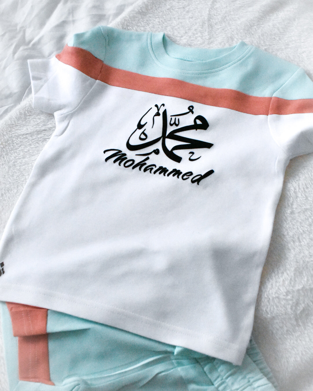 Custom T-shirt & Short Set In Blue/Peach (Size 6mnths - 10yrs)