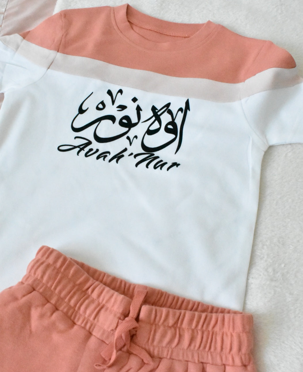Custom T-shirt & Short Set In Pink/White (Size 6mnths - 10yrs)