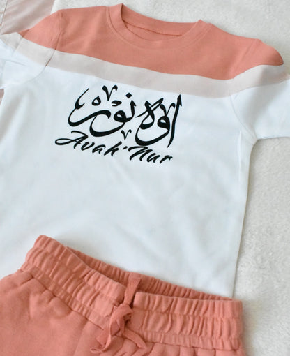 Custom T-shirt & Short Set In Pink/White (Size 6mnths - 10yrs)