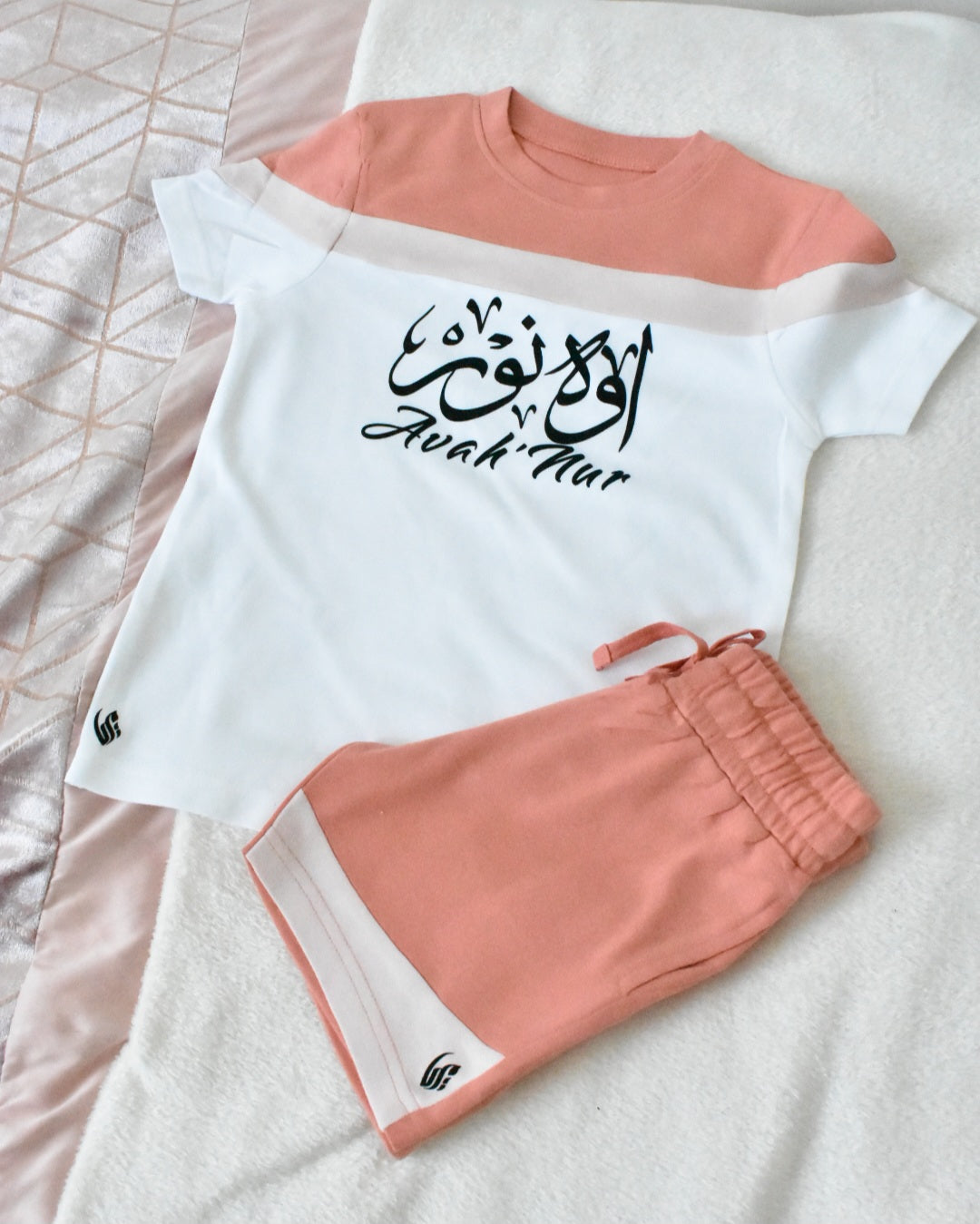 Custom T-shirt & Short Set In Pink/White (Size 6mnths - 10yrs)