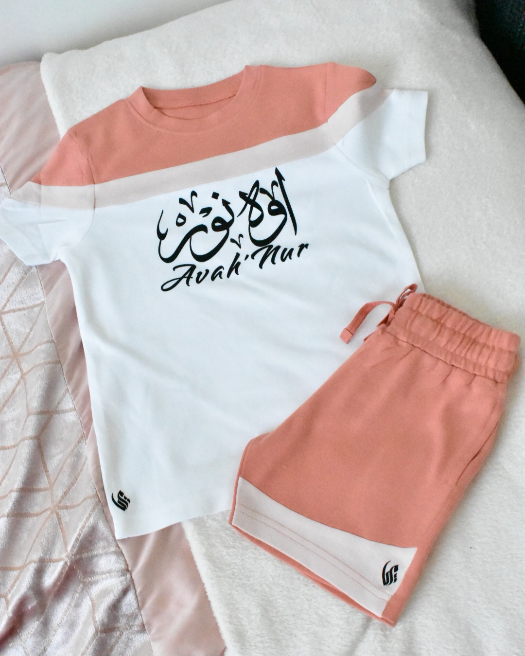 Custom T-shirt & Short Set In Pink/White (Size 6mnths - 10yrs)