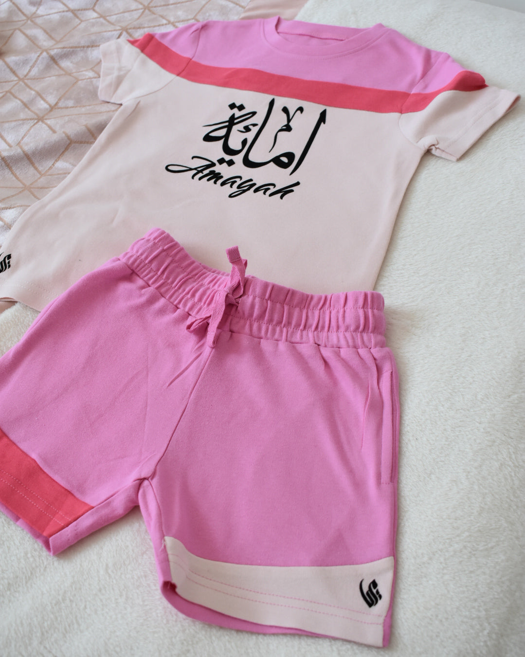 Custom T-shirt & Short Set In Pink Paradise (Size 6mnths - 10yrs)