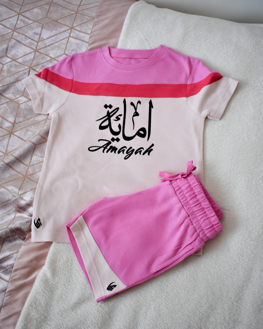 Custom T-shirt & Short Set In Pink Paradise (Size 6mnths - 10yrs)