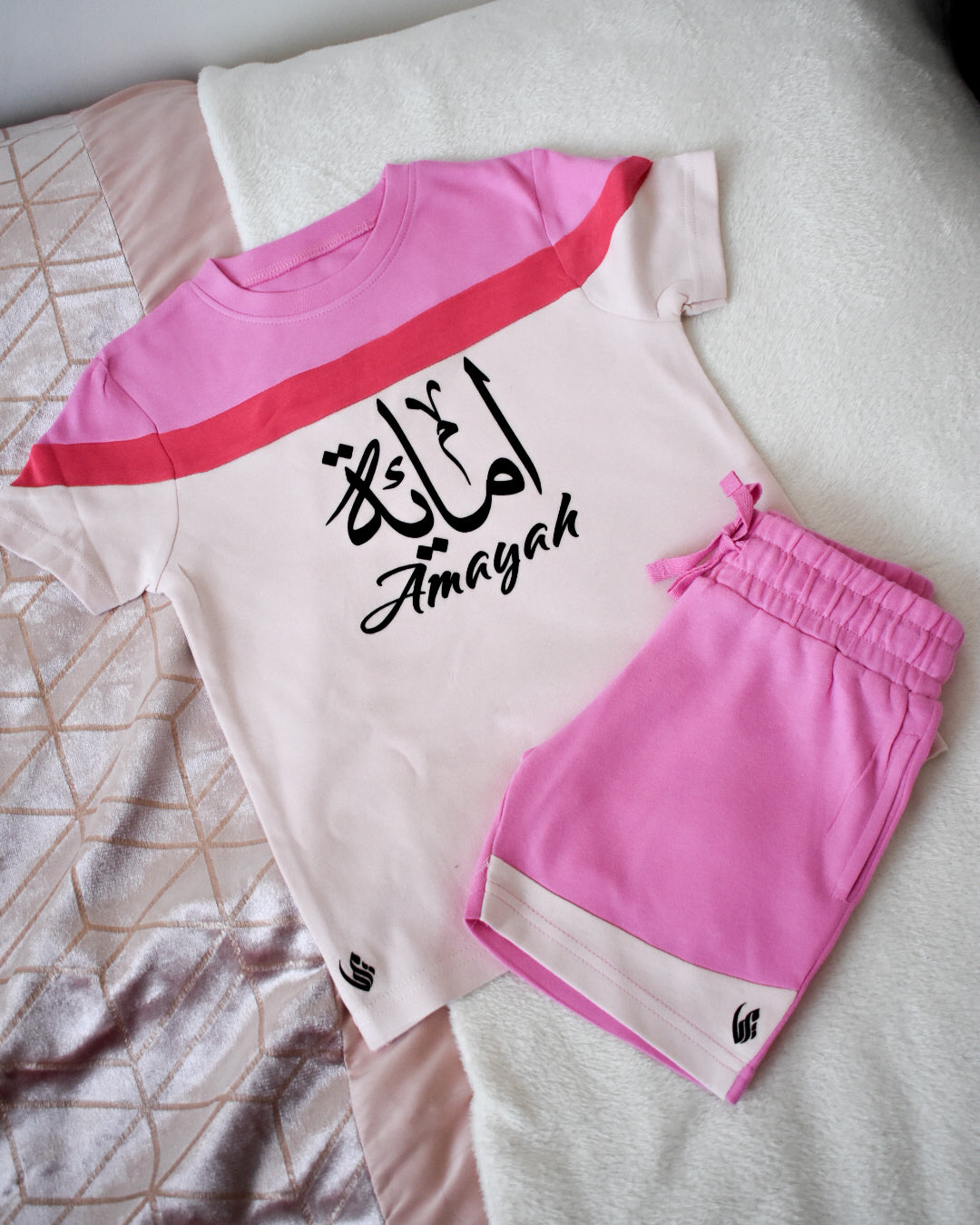 Custom T-shirt & Short Set In Pink Paradise (Size 6mnths - 10yrs)