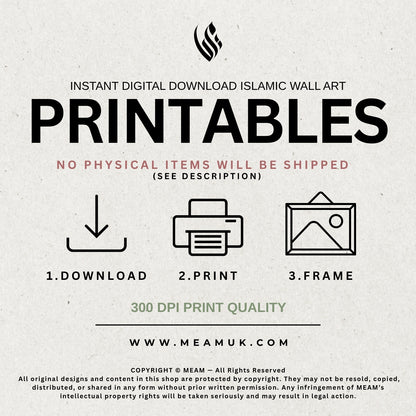 Digital Download Islamic Wall Art, Beige and Brown Set of 3 Sabr Shukr Hubb D58