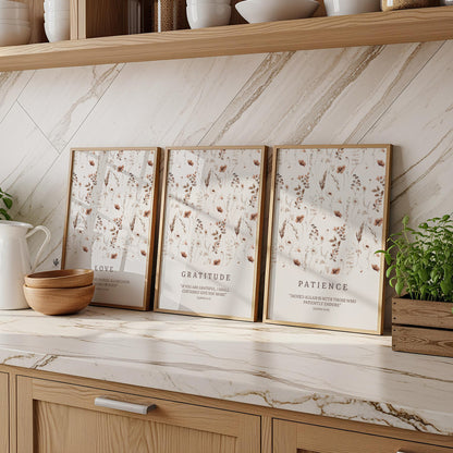 Set of 3 Beige Patience Gratitude & Love D80