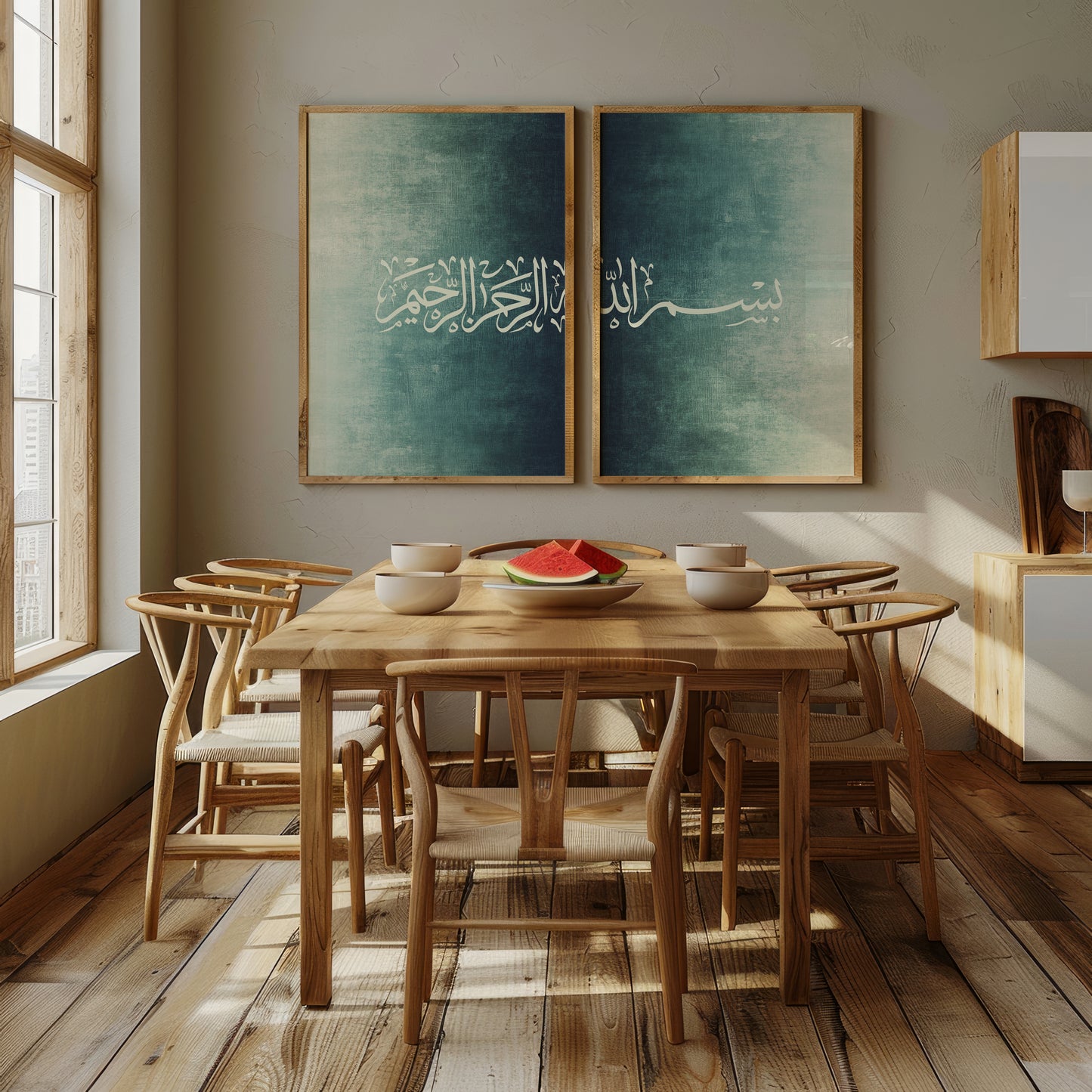 Set of 2 Islamic Wall Art Prints, Green Tasmiyyah D116