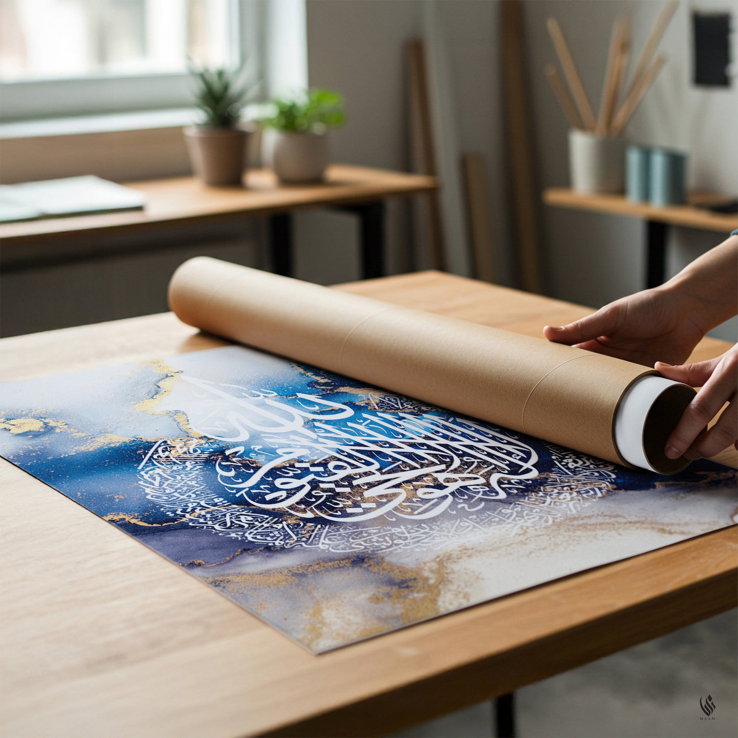 Ayatul Kursi, Islamic Wall Art, Blue Marble D96