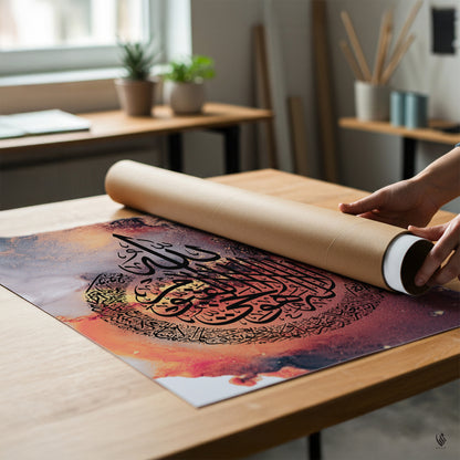 Ayatul Kursi, Islamic Wall Art, Red & Black Marble D99