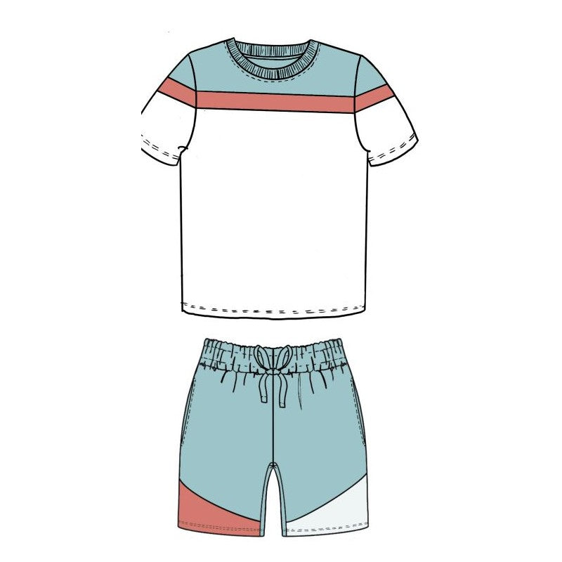 Custom T-shirt & Short Set In Blue/Peach (Size 6mnths - 10yrs)