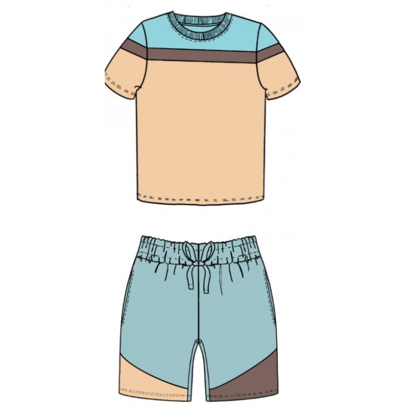 Custom T-shirt & Short Set In Blue/Sand (Size 6mnths - 10yrs)